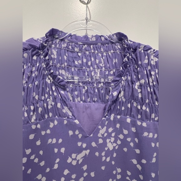 Like New Large Purple and White Print Sheer Top - Picture 2 of 13